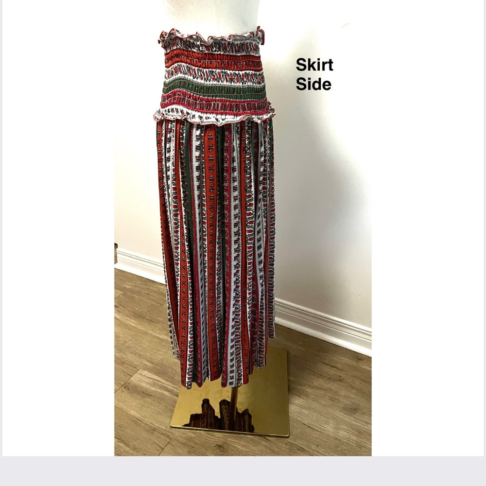 🇨🇦 Vintage Folk Art Smocked Convertible Skirt Dress Red Green Made in Canada - Picture 6 of 16